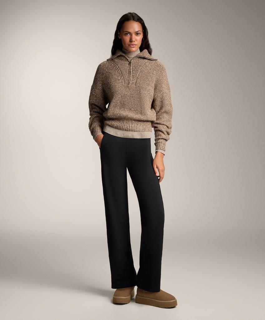 Теплые брюки с высокой посадкой прямого кроя