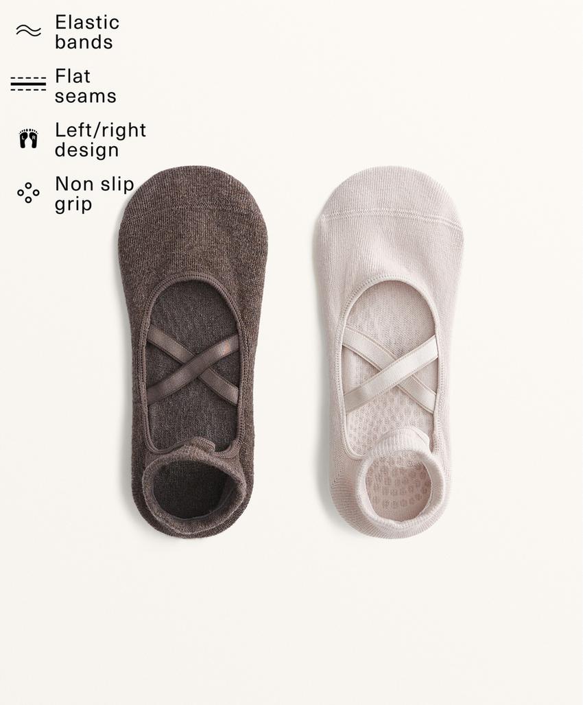 Носки для йоги и пилатес из смеси хлопка с перекрещивающимися ремешками, 2 пары
