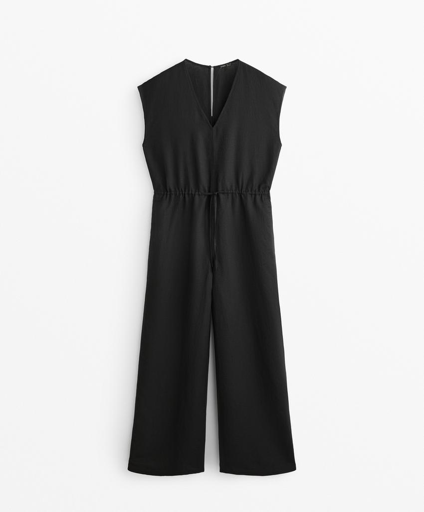 Длинный комбинезон из льняной смеси с завышенной талией