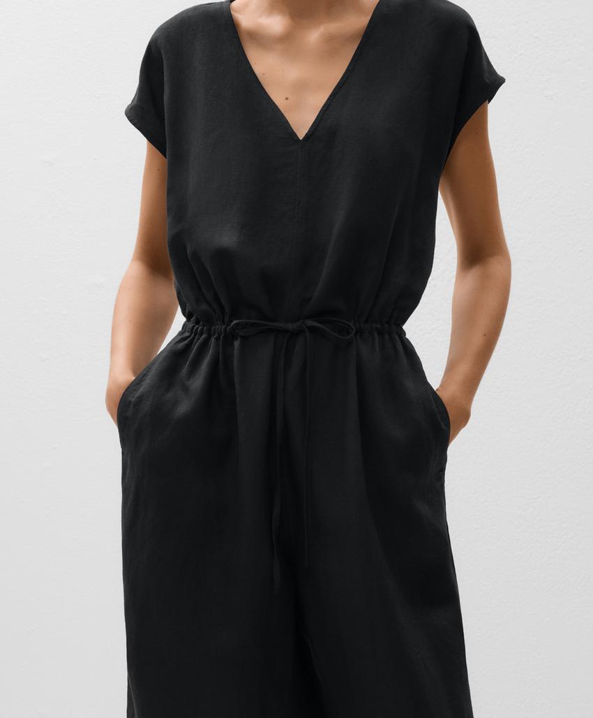 Длинный комбинезон из льняной смеси с завышенной талией