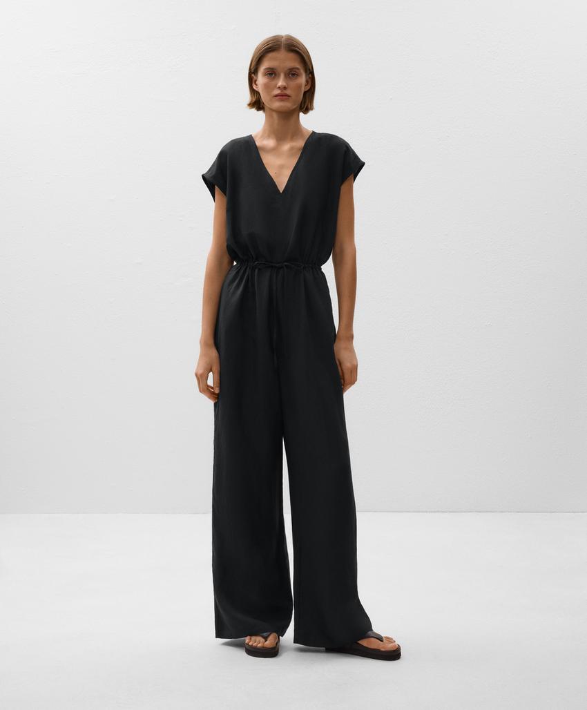 Длинный комбинезон из льняной смеси с завышенной талией