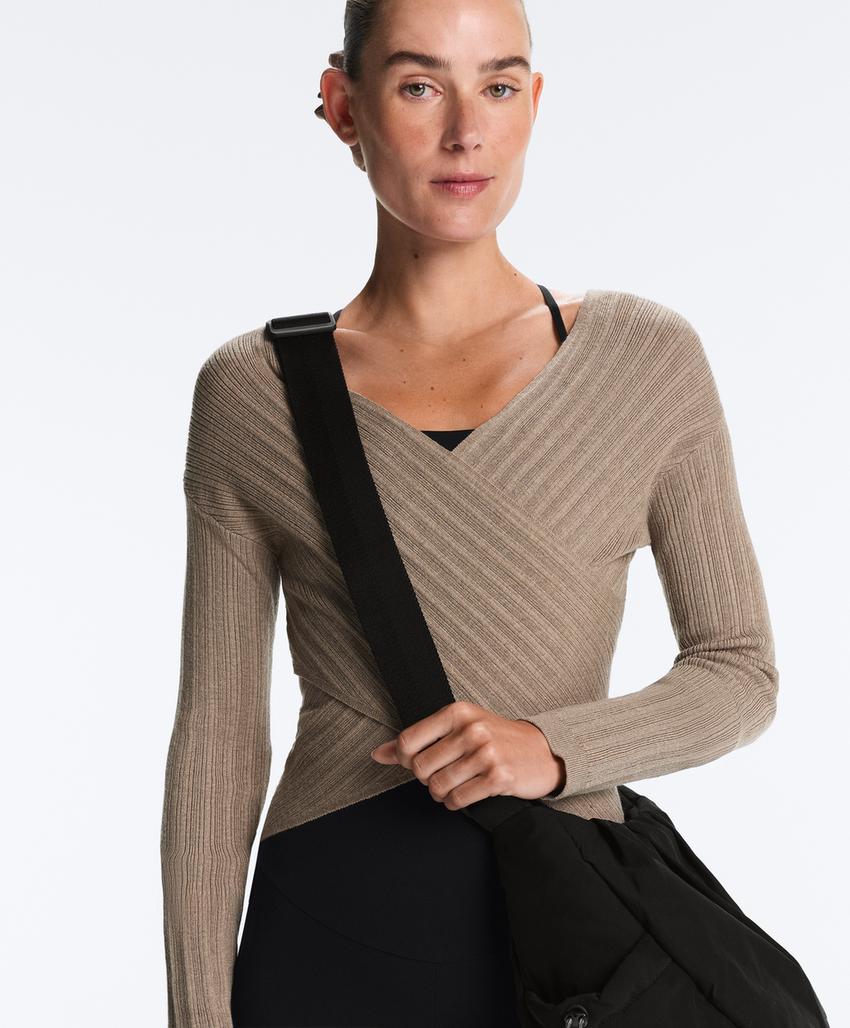 Camisola de malha fina canelada