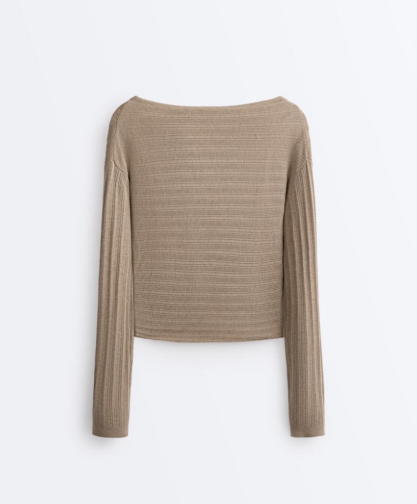 Camisola de malha fina canelada