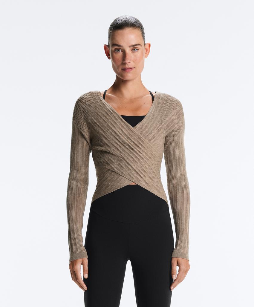 Camisola de malha fina canelada