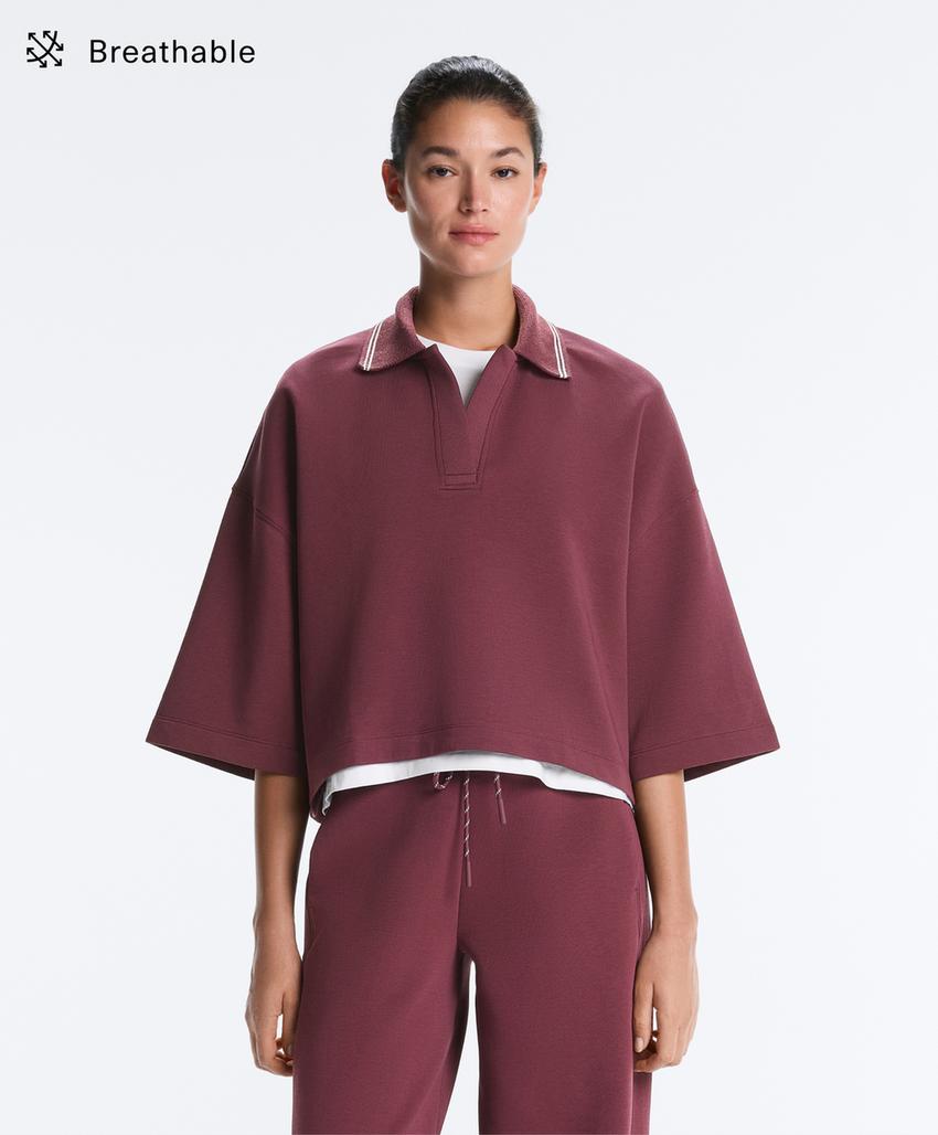 Свитшот-поло с широкими рукавами из пике-хлопка