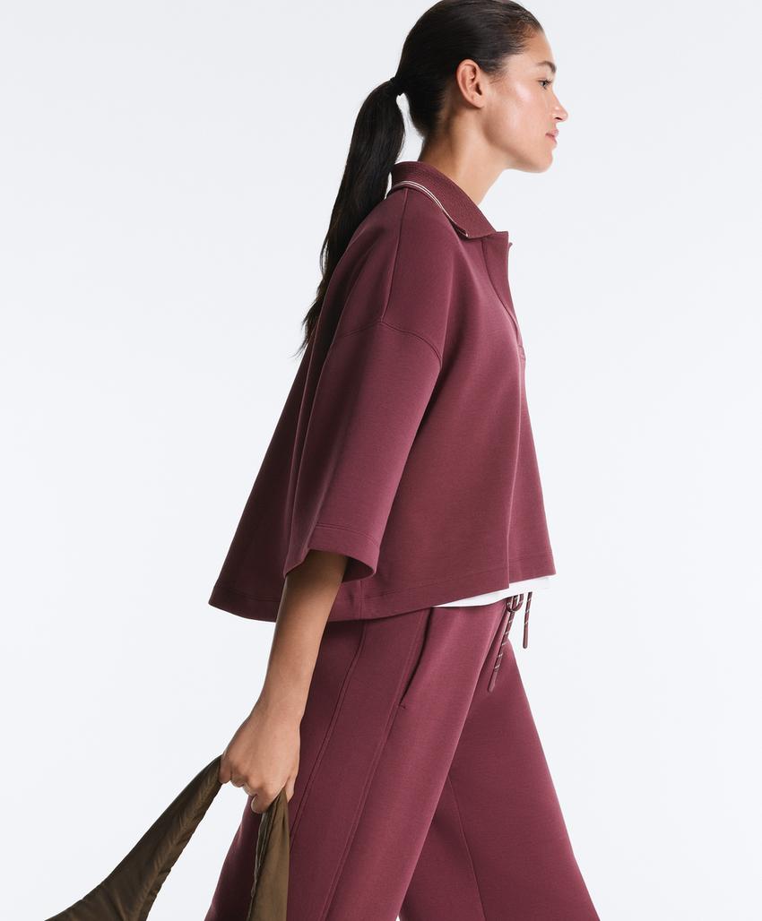 Свитшот-поло с широкими рукавами из пике-хлопка