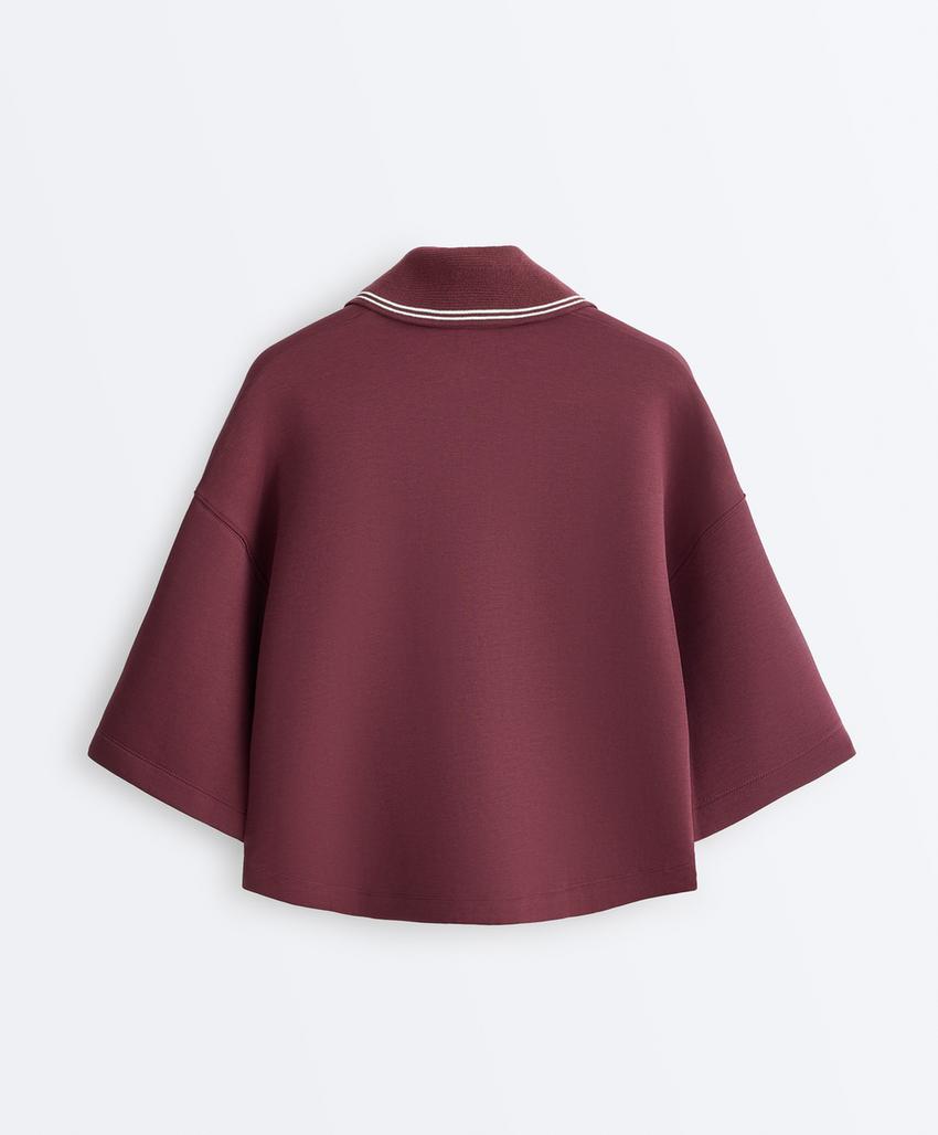 Свитшот-поло с широкими рукавами из пике-хлопка