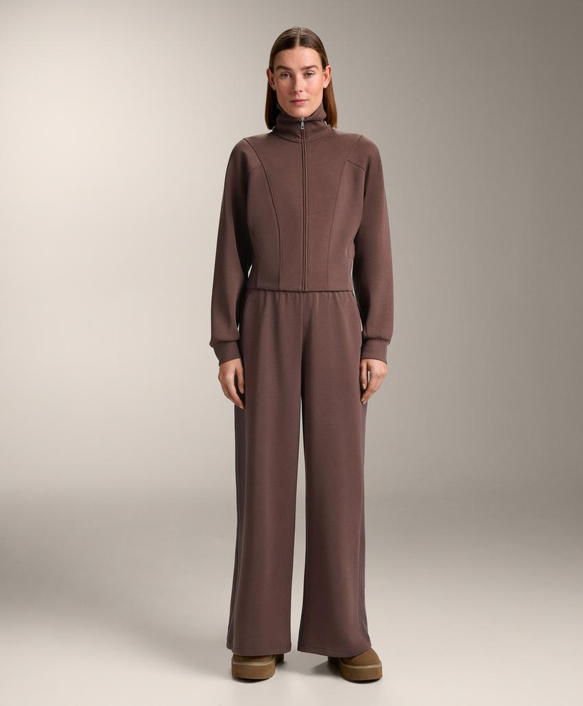 Широкие прямые брюки из ребристого модала с начесом