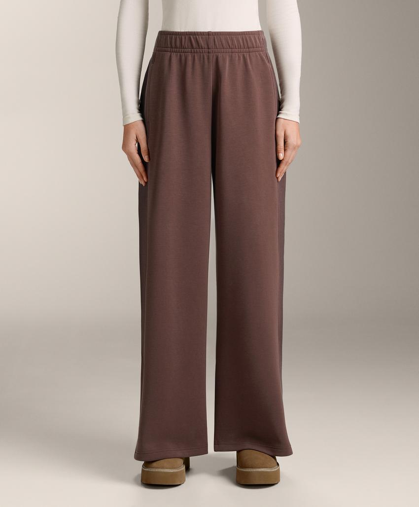 Широкие прямые брюки из ребристого модала с начесом