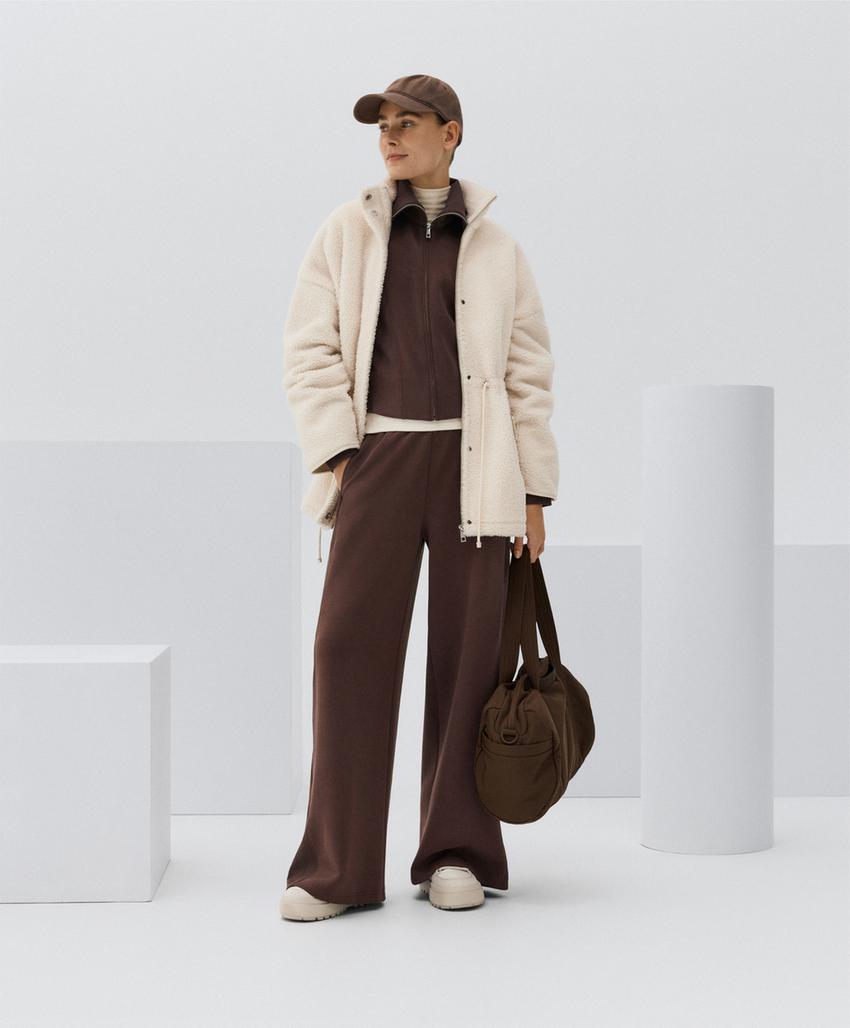 Широкие прямые брюки из ребристого модала с начесом