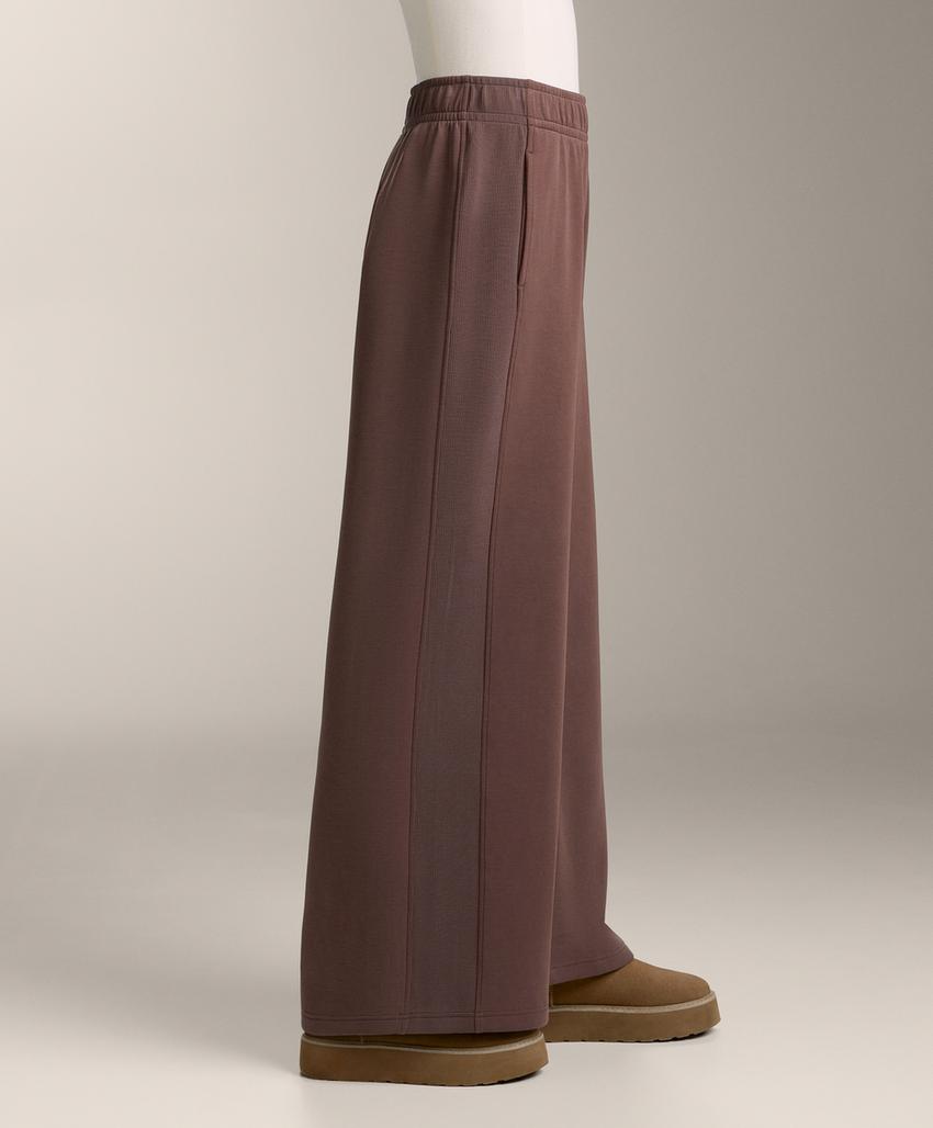 Широкие прямые брюки из ребристого модала с начесом