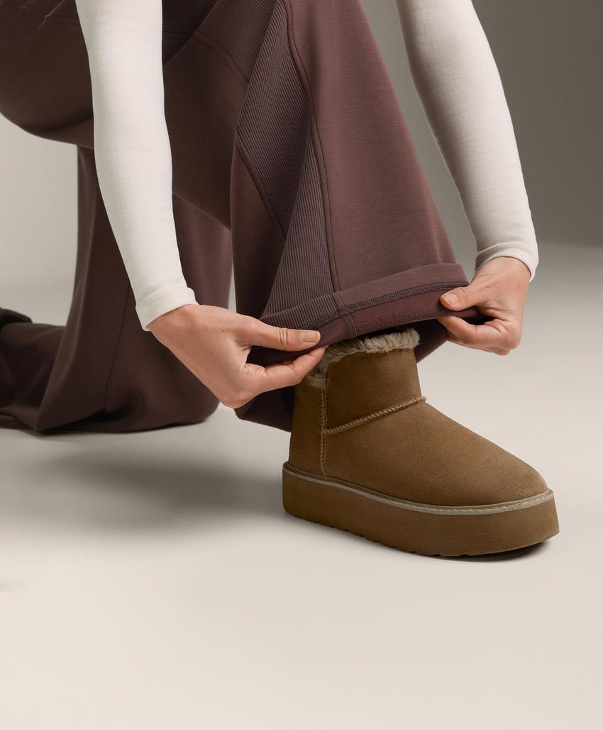 Широкие прямые брюки из ребристого модала с начесом