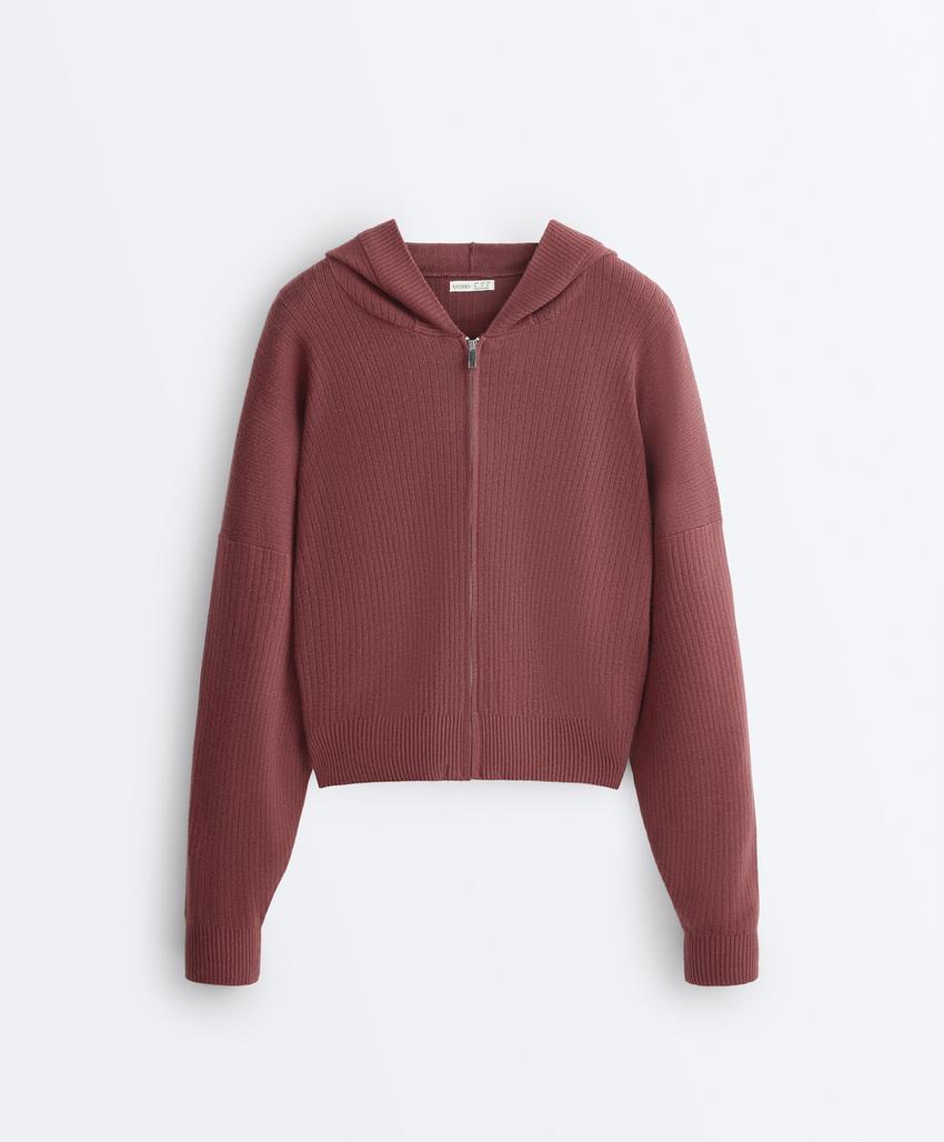 Жакет с капюшоном из ребристого трикотажа