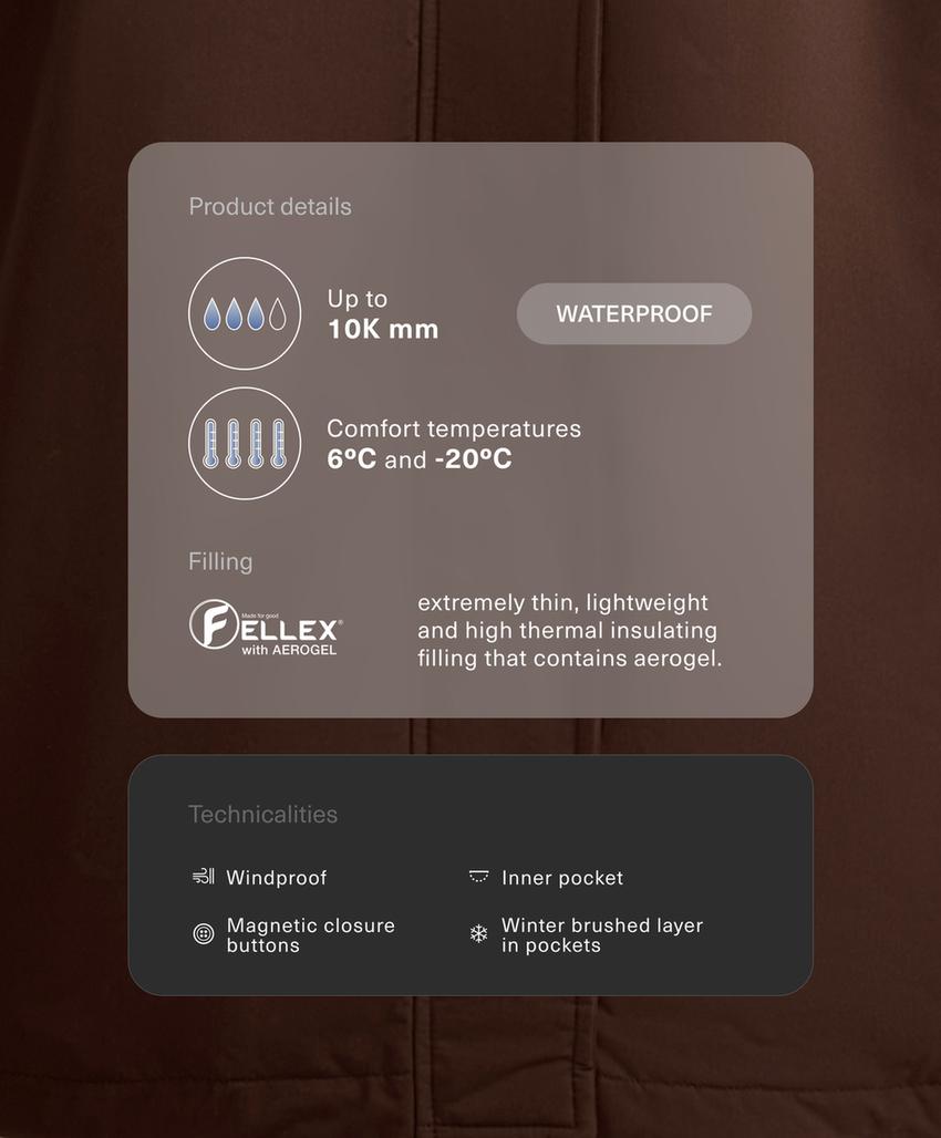 Длинный утепленный пуховик fellex® с aerogel и водонепроницаемостью 10к
