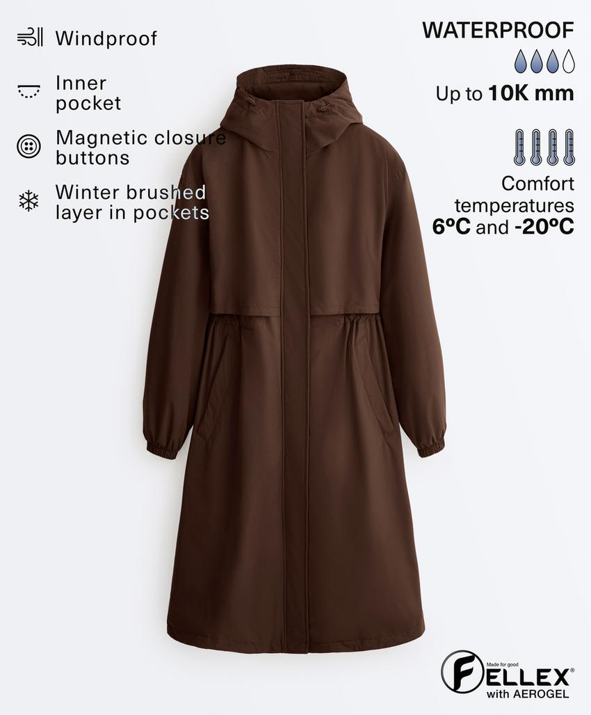 Длинный утепленный пуховик fellex® с aerogel и водонепроницаемостью 10к