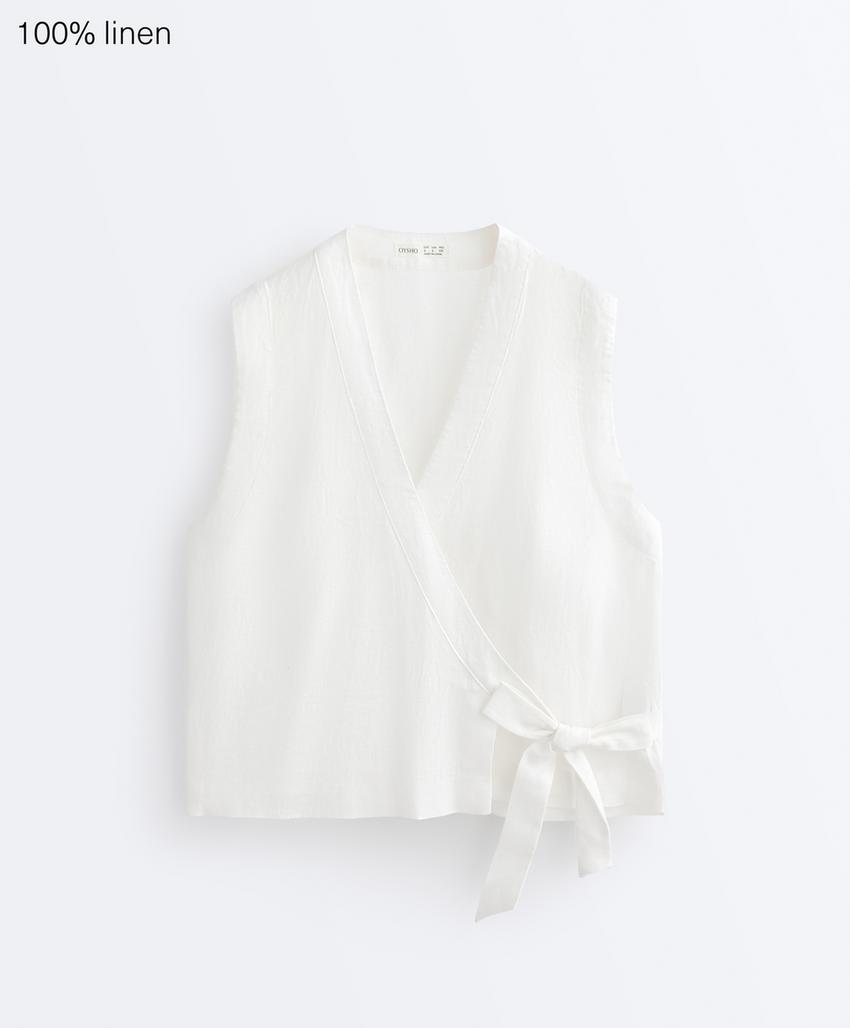 Топ из 100% льна с перекрестным дизайном и завязкой