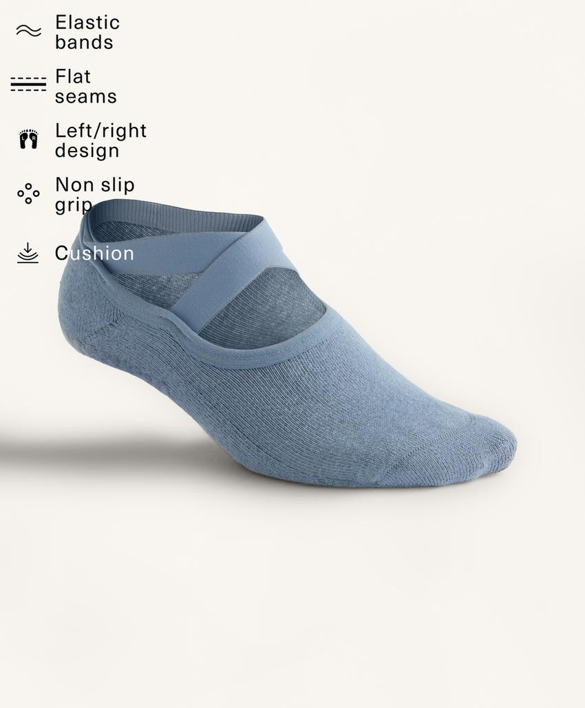 Носки для йоги и пилатес из хлопка с наполнителем и перекрещивающимися ремешками, 2 пары