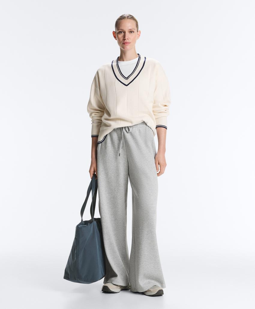 Брюки прямого кроя из меланжевого пике