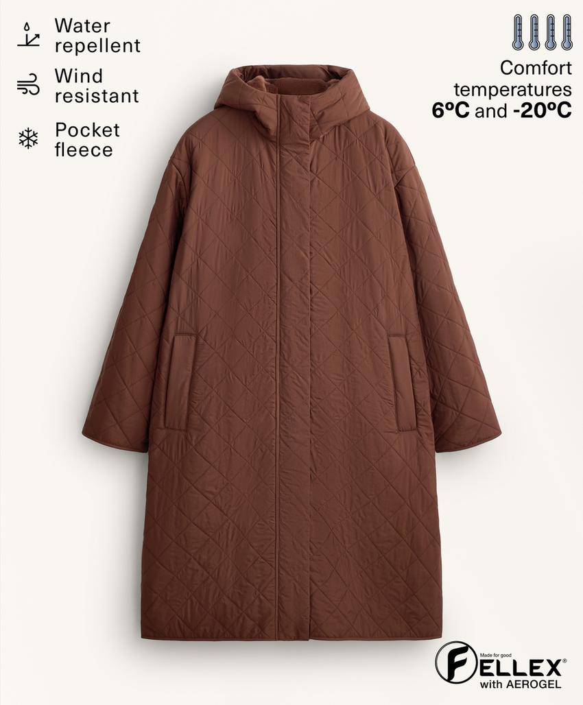 Длинный водоотталкивающий стеганый пуховик из fellex® aerogel