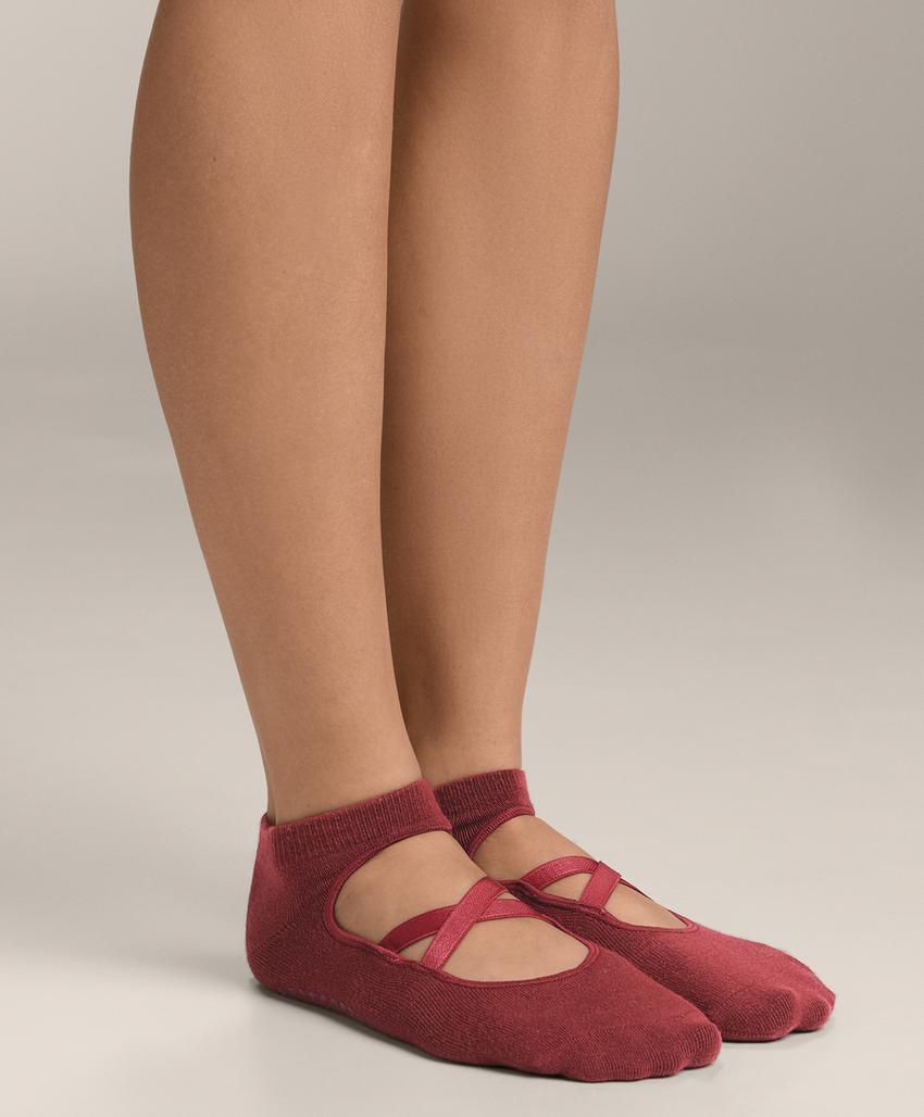 Носки для йоги и пилатес из смесового хлопка с перекрещивающимися ремешками, 2 пары