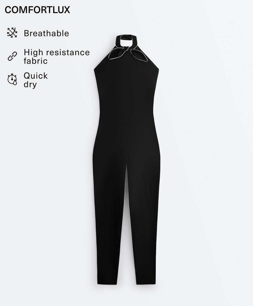 Комфортный длинный комбинезон с поясом