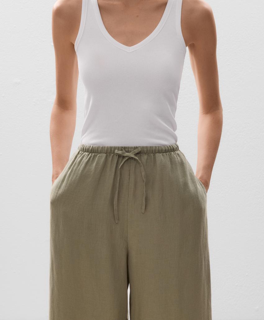 Широкие прямые льняные брюки из 100% льна