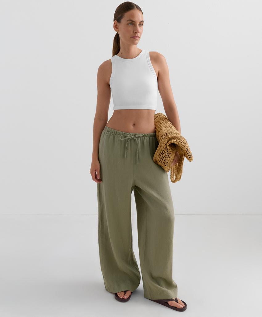 Широкие прямые льняные брюки из 100% льна