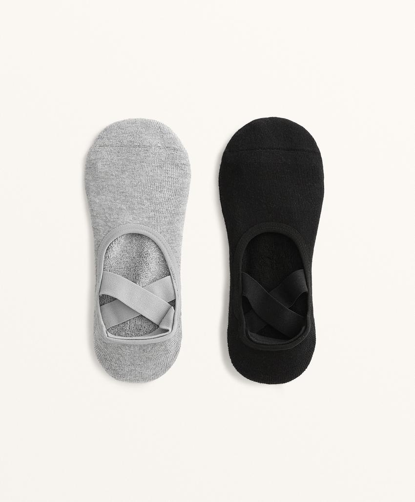 2 пары хлопковых носков для йоги и пилатеса с перекрещенными ремешками и амортизацией