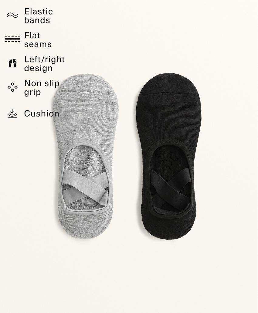 2 пары хлопковых носков для йоги и пилатеса с перекрещенными ремешками и амортизацией