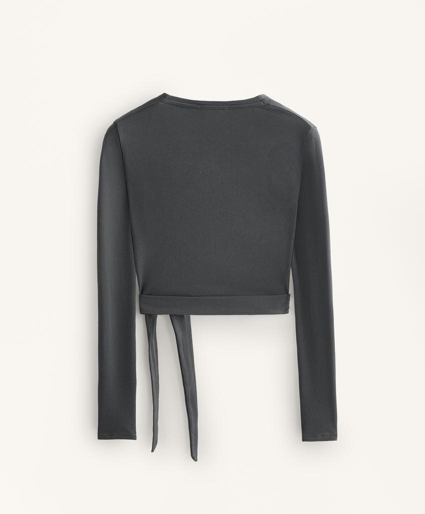 Футболка из ребристого хлопкового микса с завязкой