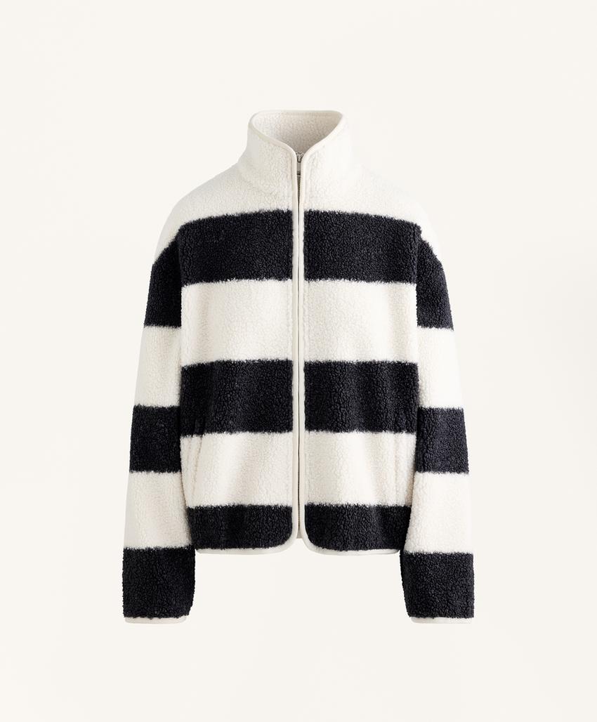 Полосатая куртка-бомбер из искусственного меха