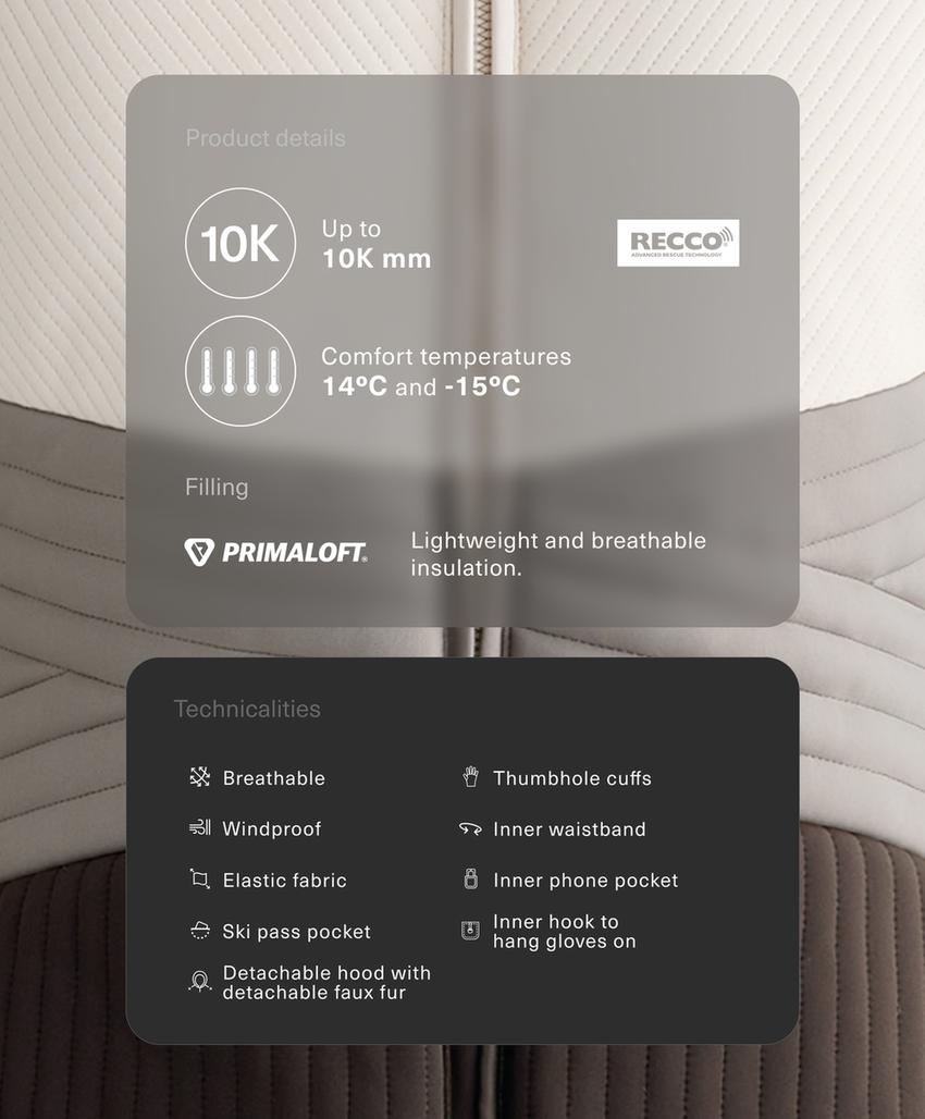 Приталенная водостойкая лыжная куртка Primaloft® SKI с цветными вставками