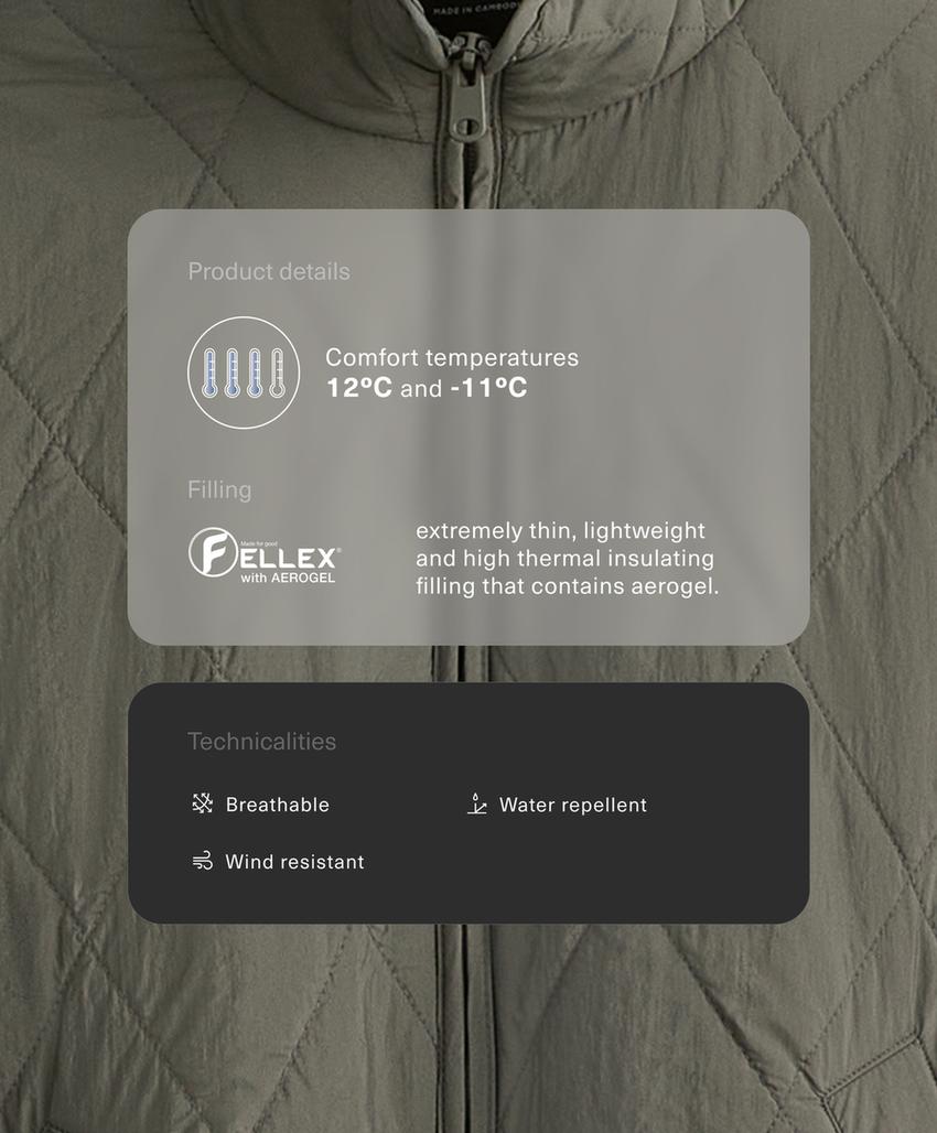 Водоотталкивающий стеганый пуховик с технологией fellex® aerogel