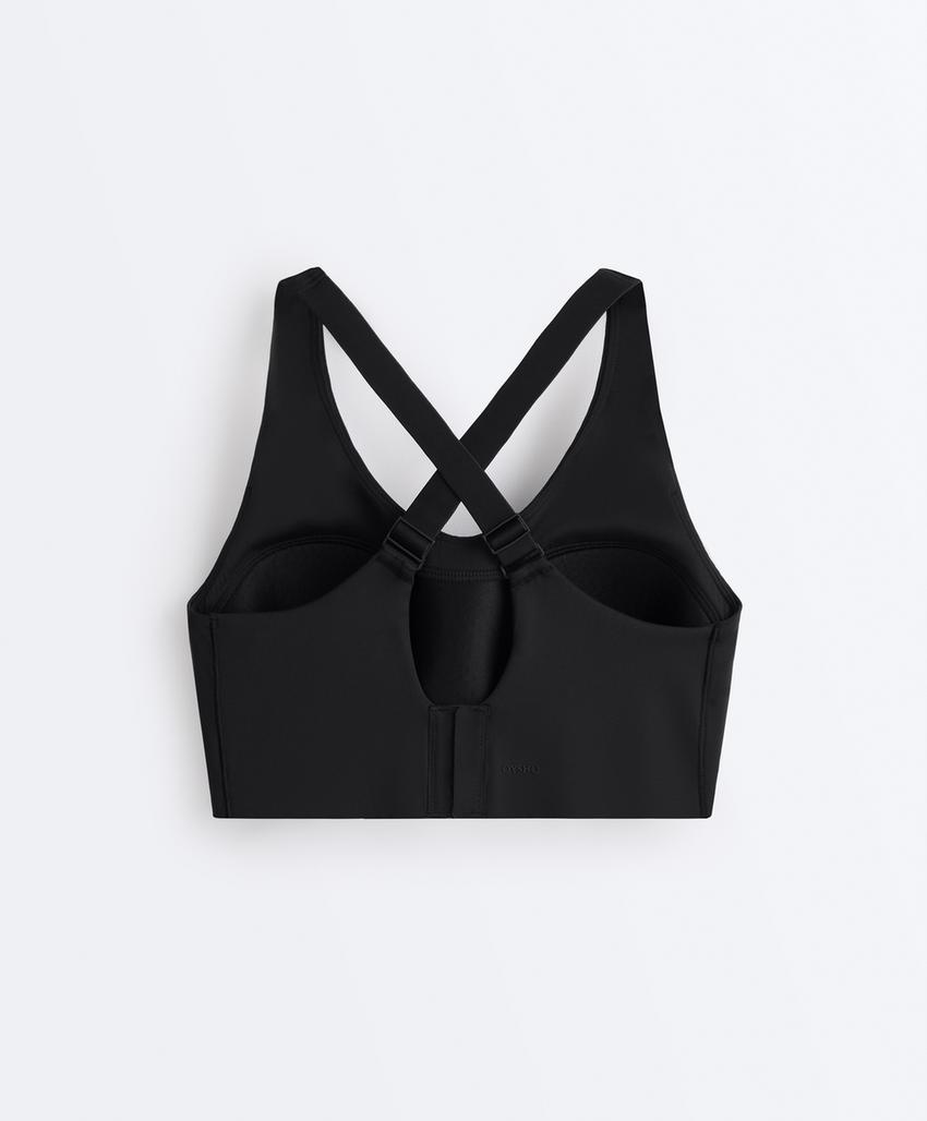 Compressive cross-back sports bra with firm support