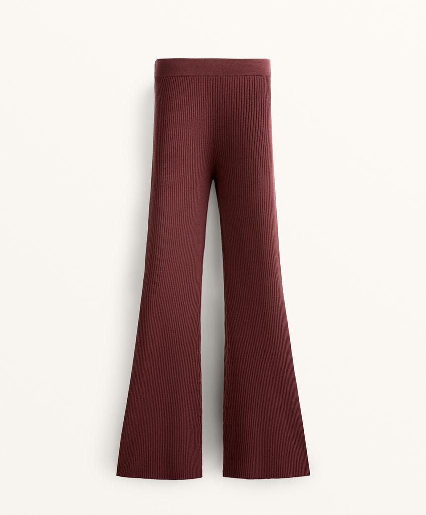 Брюки из ребристого вязаного полотна с разноуровневым подолом