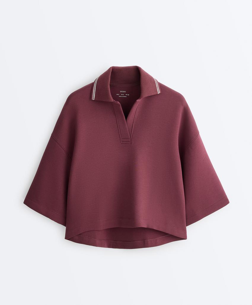 Поло свитшот с широкими рукавами из пике-хлопка