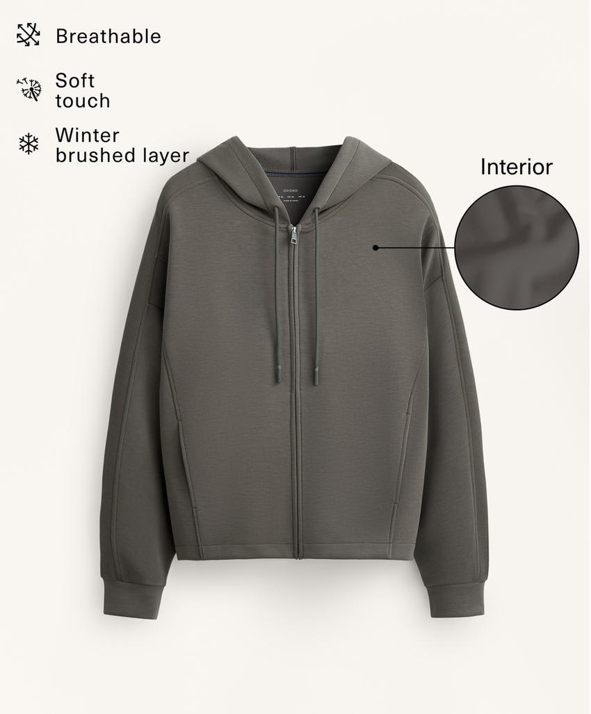 Худи с курткой с деталями ребра из мягкого модала