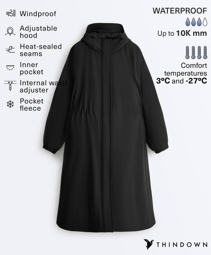 Ультралегкое длинное стеганое пуховое пальто oysho с водонепроницаемым 10k thindown®