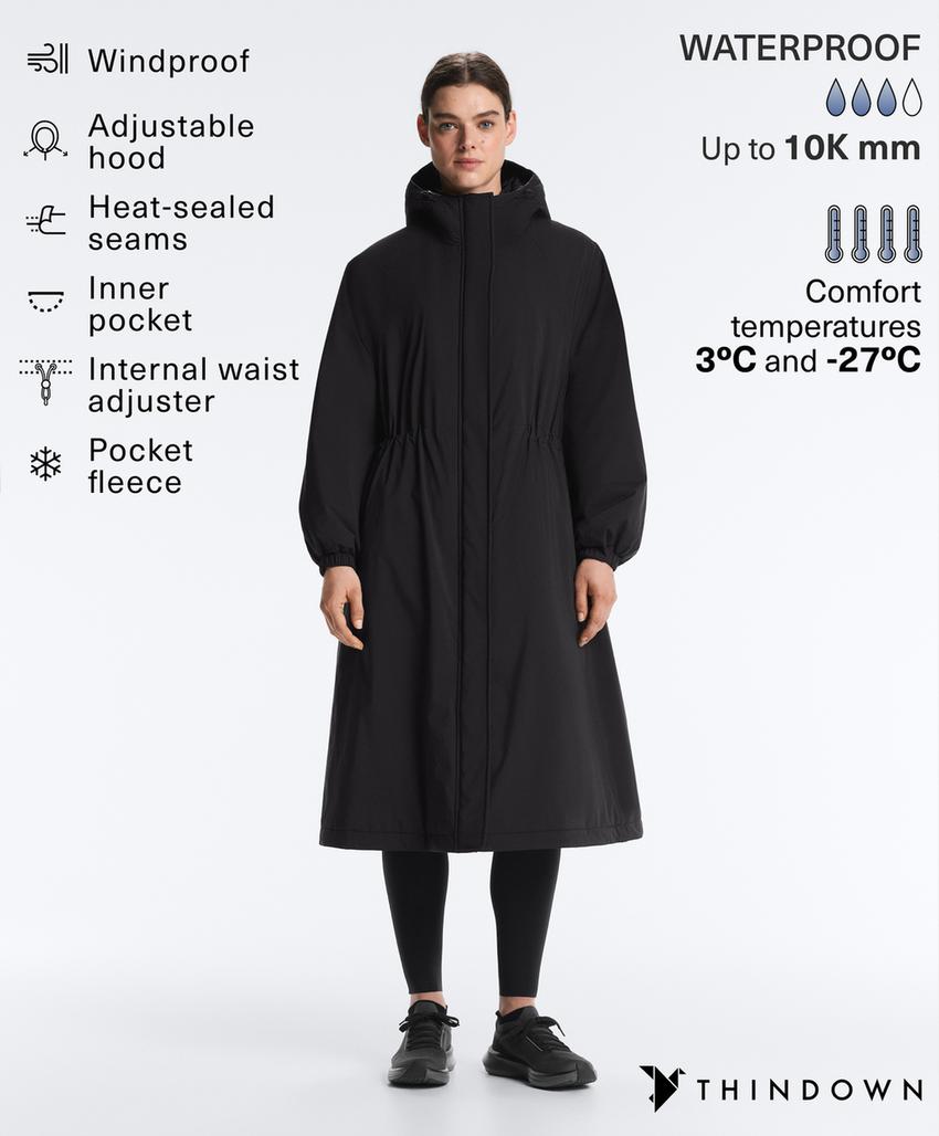 Ультралегкое длинное стеганое пуховое пальто oysho с водонепроницаемым 10k thindown®