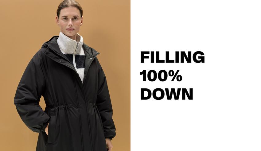 Ультралегкое длинное стеганое пуховое пальто oysho с водонепроницаемым 10k thindown®