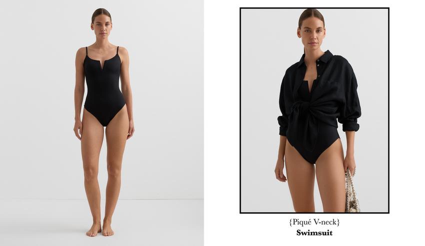 Купальник с v-образным вырезом из креповой ткани