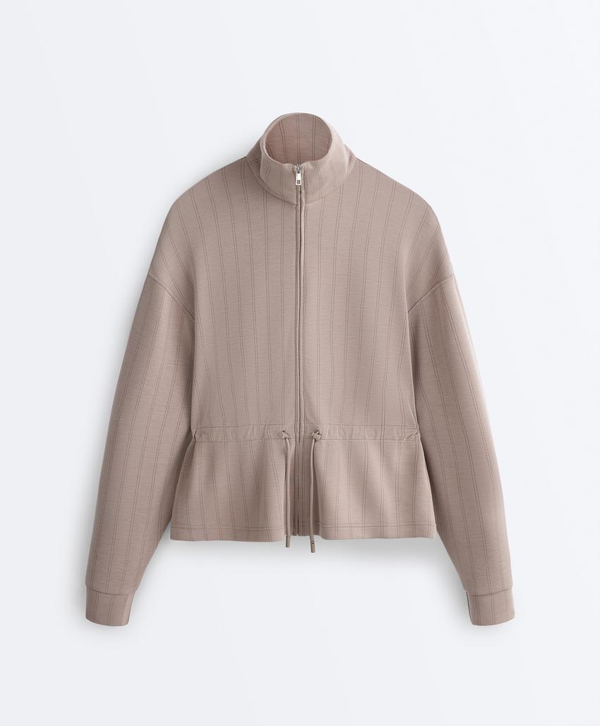 Soft-touch modal jacket with adjustable waist and high collar