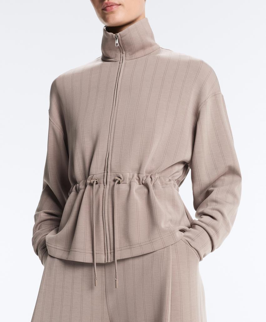 Soft-touch modal jacket with adjustable waist and high collar