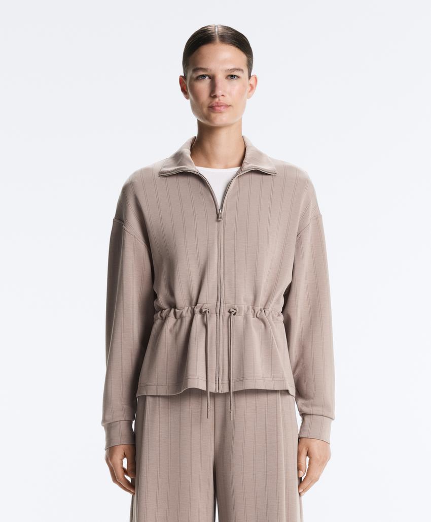 Soft-touch modal jacket with adjustable waist and high collar