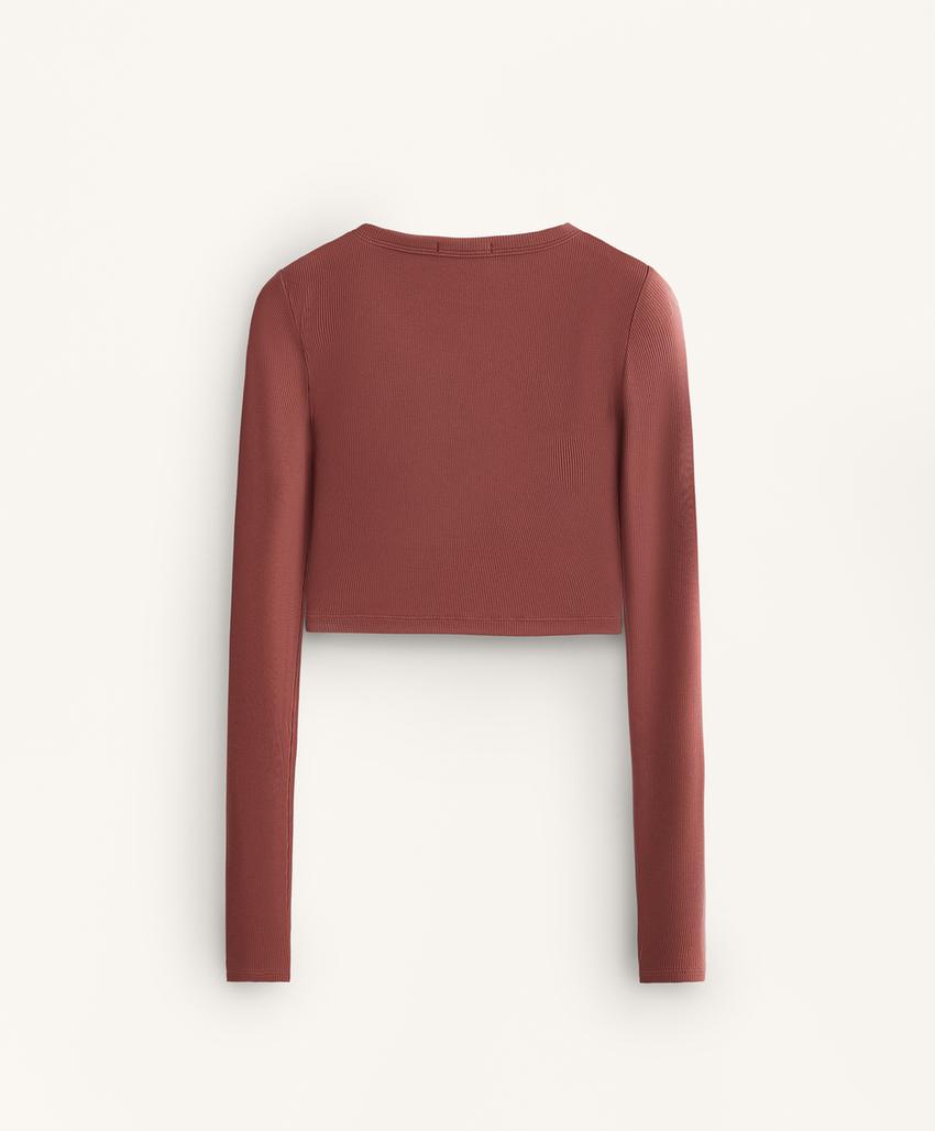 Топ с длинным рукавом и перекрещивающейся спинкой из рибованной модальной смеси