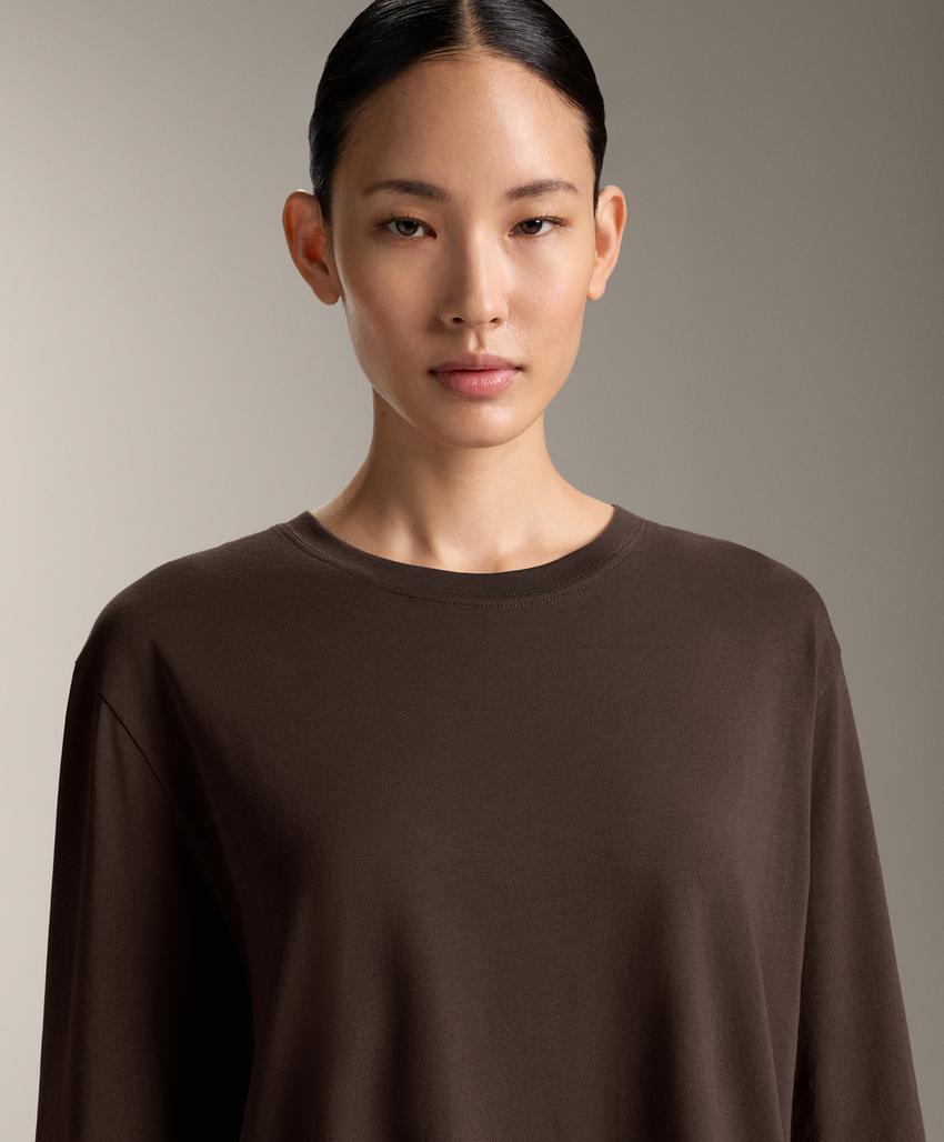 Продольная футболка из хлопкового микса с длинным рукавом, свободного кроя