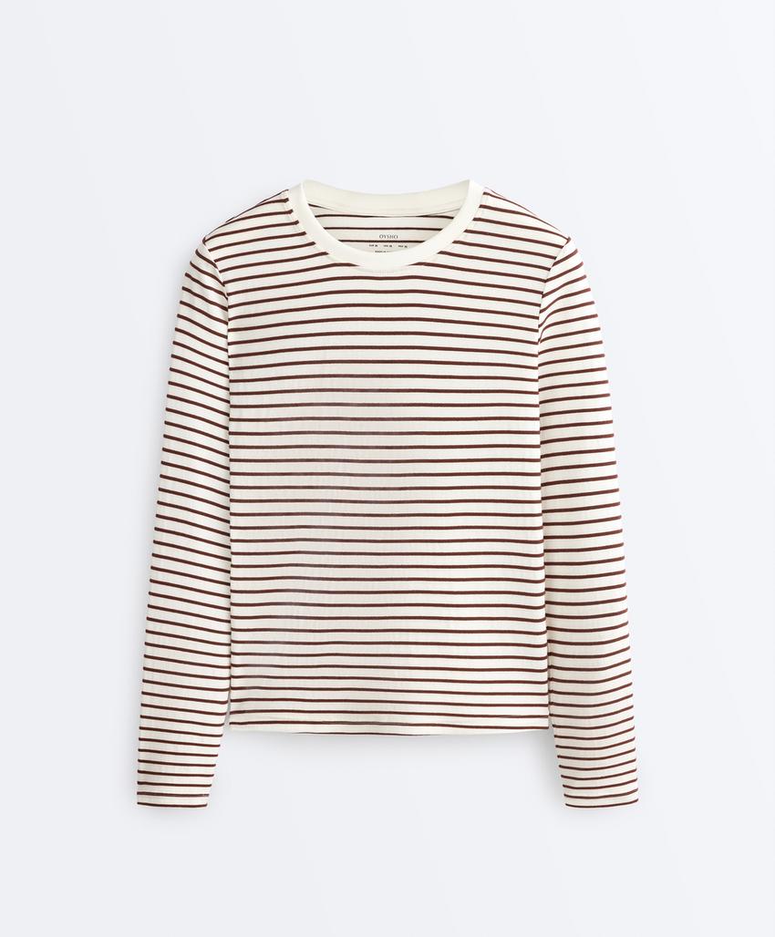Продолговатая футболка из хлопкового микса в полоску с длинным рукавом