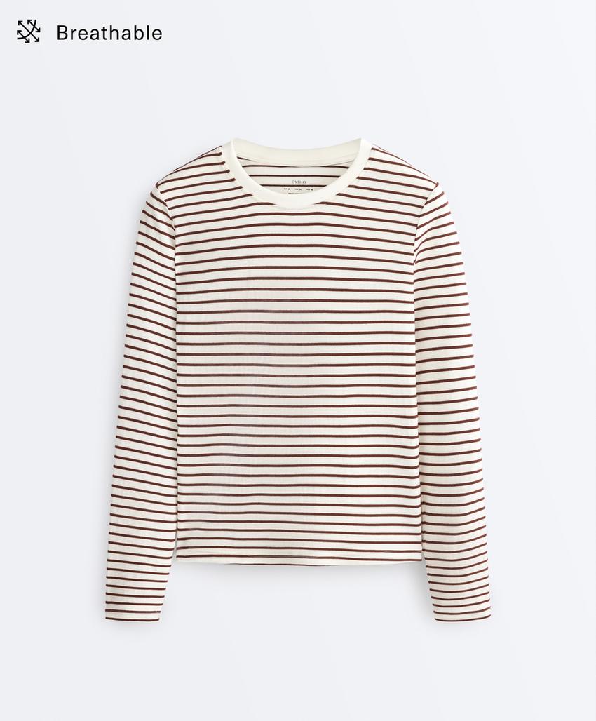 Продолговатая футболка из хлопкового микса в полоску с длинным рукавом