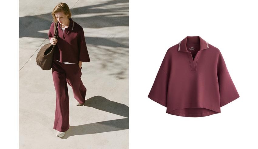 Поло-свитшот с широкими рукавами из пике из хлопка