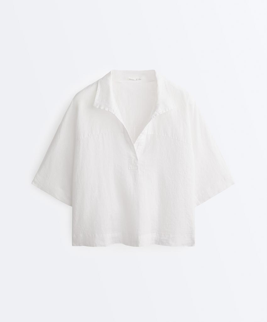 Широкая рубашка из 100% льна с короткими рукавами